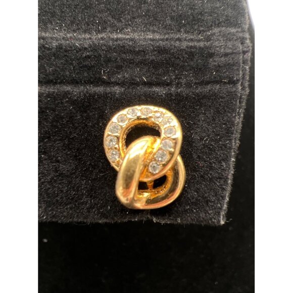 Christian Dior Gold-Tone Knot Clip-On Earrings With Rhinestone Accents Vintage J - Picture 3 of 7